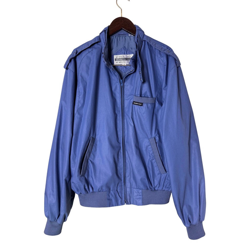 Vintage Members Only Jacket Mens 42 Blue Racer Bomber Snap Collar Hong‎ Kong